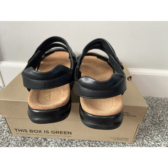 Women’s Clark’s Kitly Ave Flat Strappy Sandal Black Leather Size 11M Boho - Picture 6 of 7